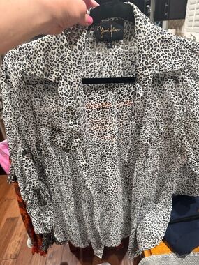 Yumi Kim Black and White Leopard Ruffle Cardigan